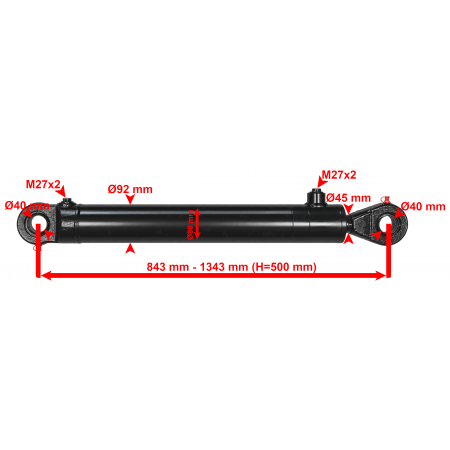 SIŁOWNIK HYDRAULICZNY CJ2F 80x45 SKOK 500 L=843 mm